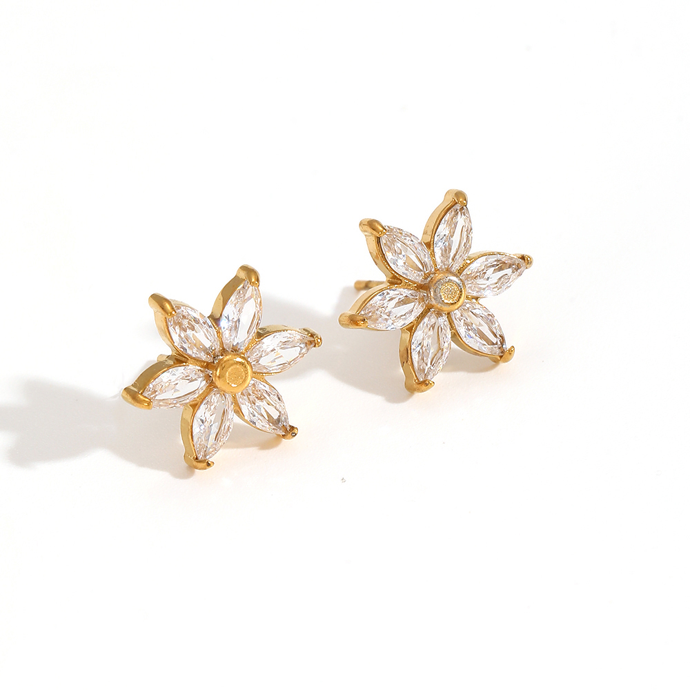 Gold / 1 Pair Simple Series Daily Flower Stainless Steel 18K Gold Plated Women's Stud Earrings Picture2